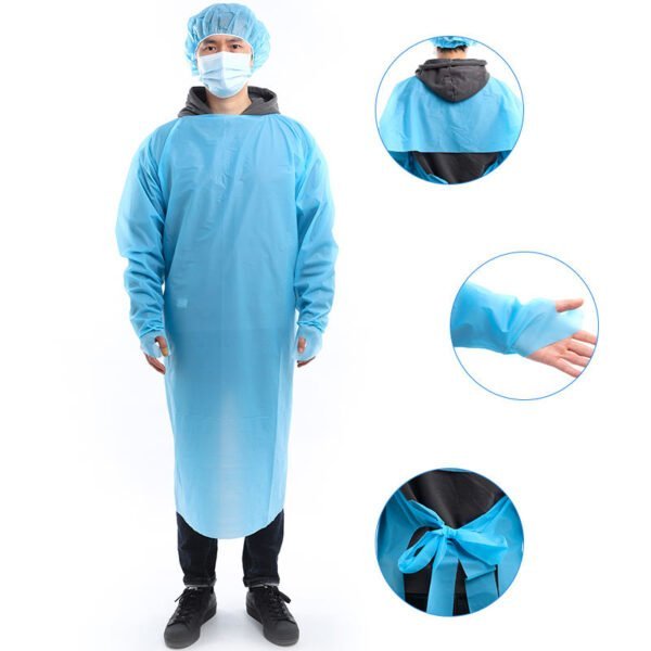 Blue Disposable CPE Gown with Thumb Hook