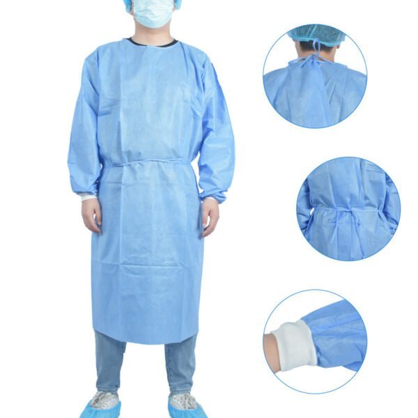 Essential Cares SMS Isolation Gowns - Knit Cuff, 30gsm, Blue, Disposable, 100-Pack