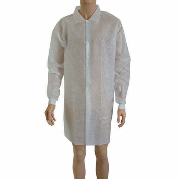 pas cher-prix-SMS-manteau de laboratoire jetable avec fermeture à bouton-pression